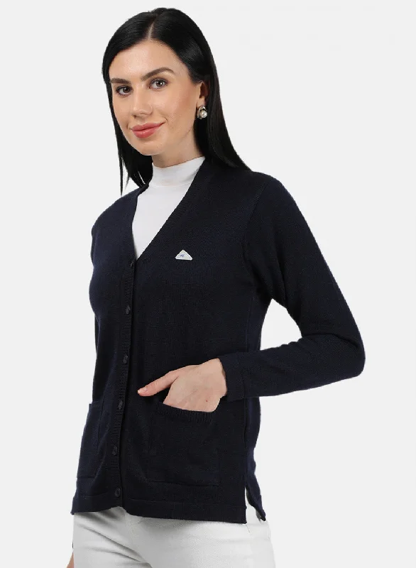 Women Navy Blue Solid Cardigan