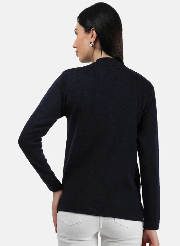 Women Navy Blue Solid Cardigan