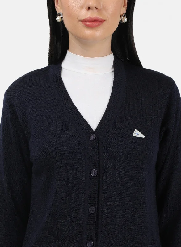 Women Navy Blue Solid Cardigan