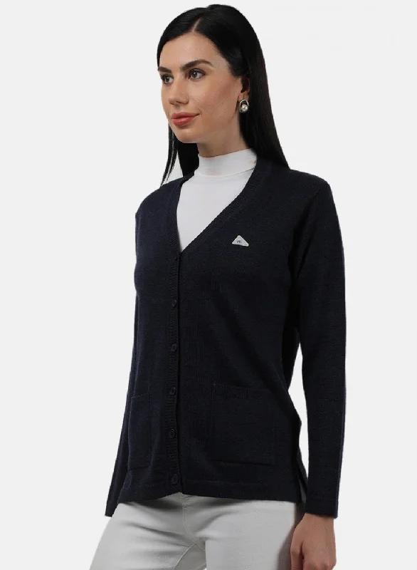 Women Navy Blue Solid Cardigan