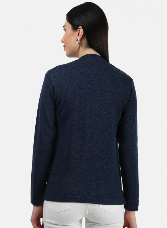 Women Navy Blue Solid Cardigan