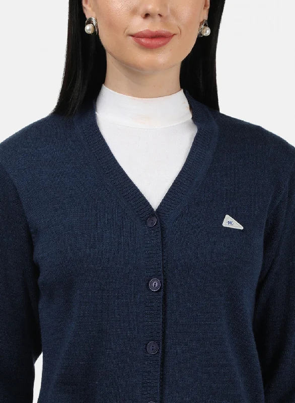 Women Navy Blue Solid Cardigan