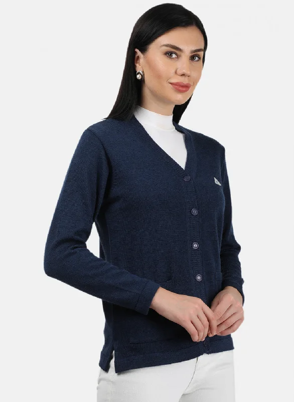 Women Navy Blue Solid Cardigan