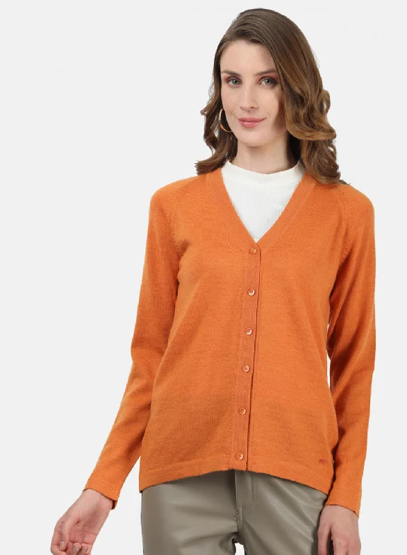 Women Orange Solid Cardigan