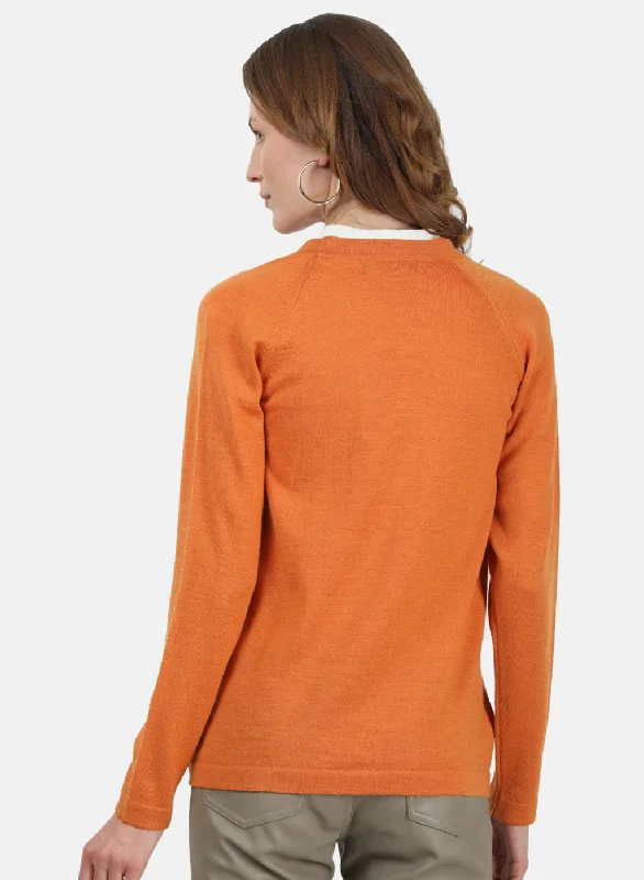 Women Orange Solid Cardigan