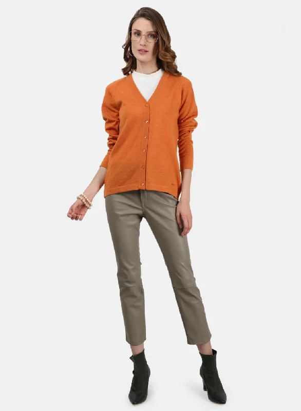 Women Orange Solid Cardigan