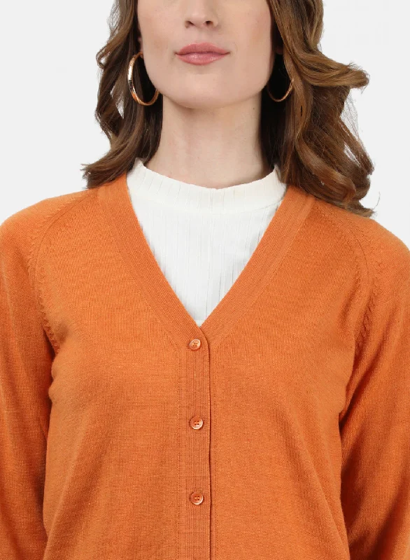 Women Orange Solid Cardigan