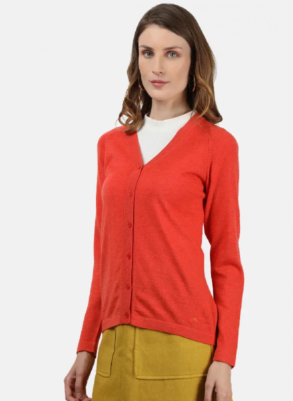 Women Orange Solid Cardigan