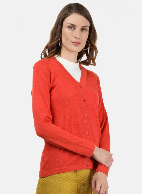 Women Orange Solid Cardigan