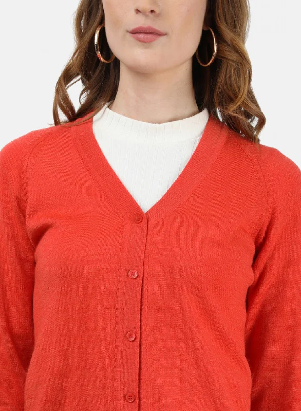 Women Orange Solid Cardigan