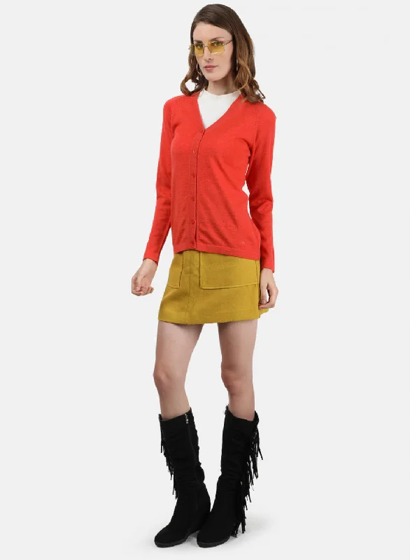 Women Orange Solid Cardigan