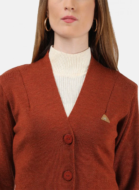 Women Orange Solid Cardigan