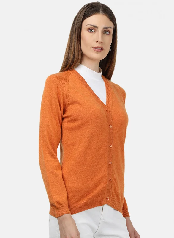 Women Orange Solid Cardigan