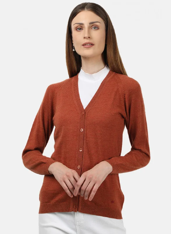 Women Orange Solid Cardigan