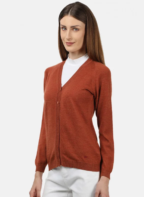 Women Orange Solid Cardigan