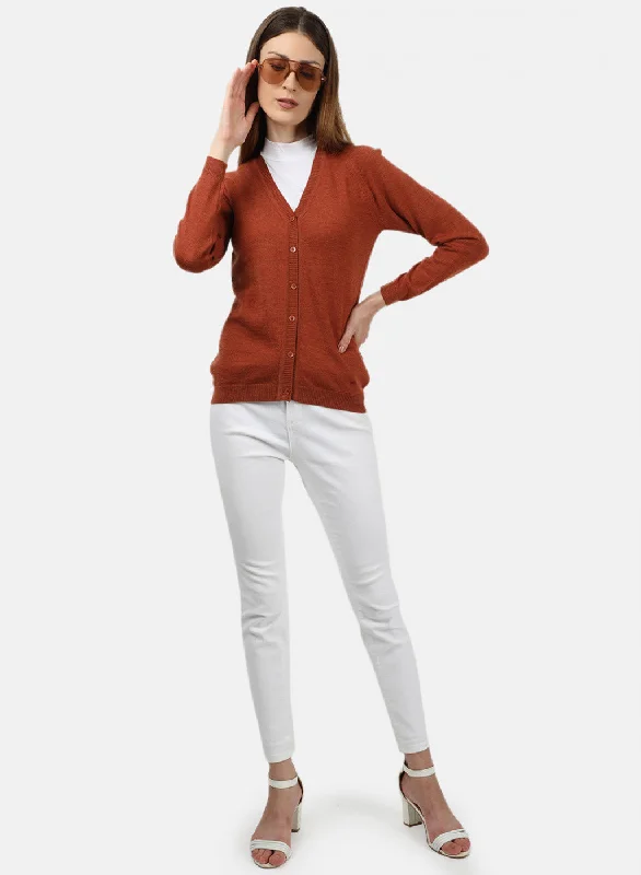 Women Orange Solid Cardigan