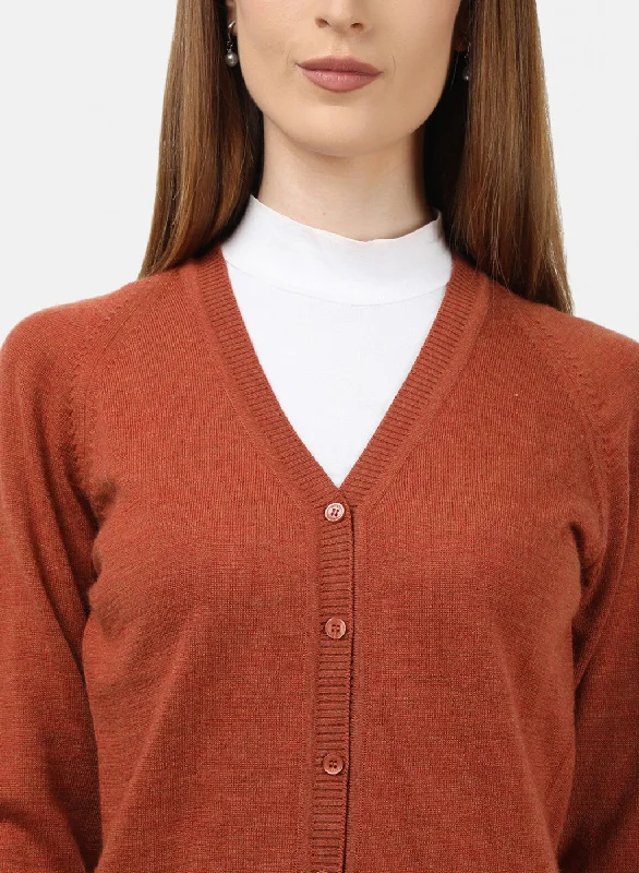 Women Orange Solid Cardigan