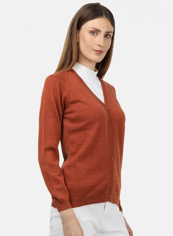 Women Orange Solid Cardigan