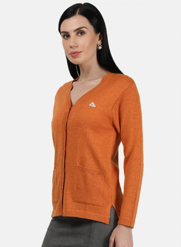 Women Orange Solid Cardigan