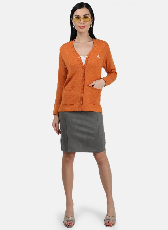 Women Orange Solid Cardigan