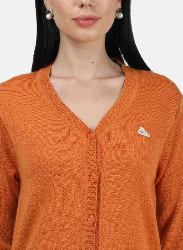 Women Orange Solid Cardigan