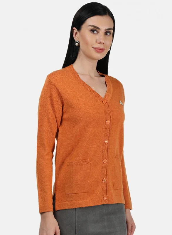 Women Orange Solid Cardigan