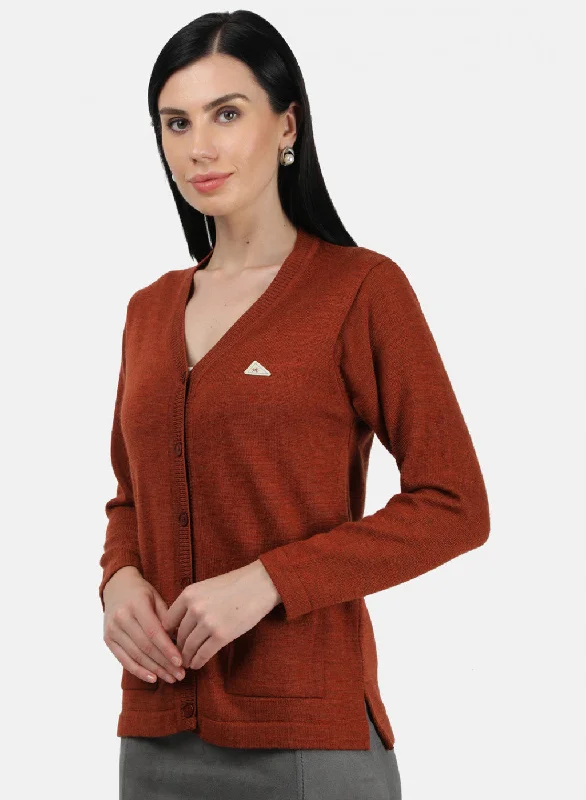 Women Orange Solid Cardigan