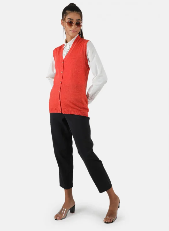 Women Orange Solid Cardigan