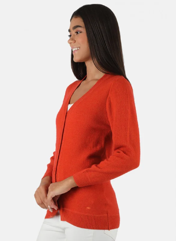 Women Orange Solid Cardigan