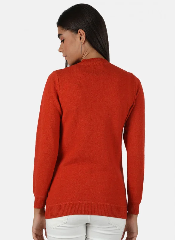 Women Orange Solid Cardigan