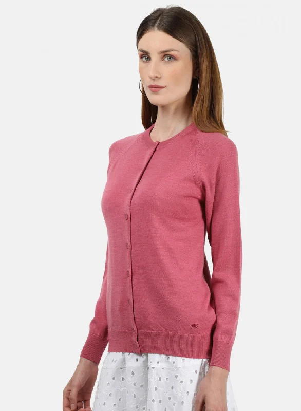 Women Pink Solid Cardigan