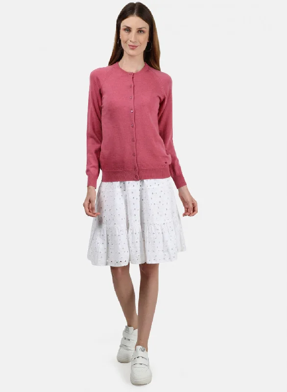 Women Pink Solid Cardigan