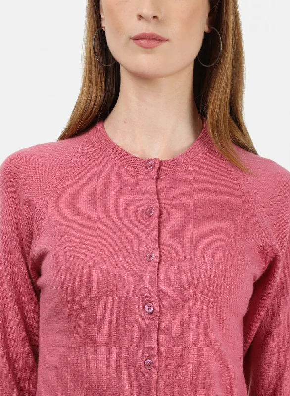 Women Pink Solid Cardigan