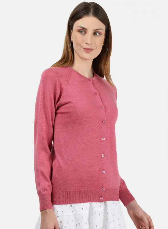 Women Pink Solid Cardigan