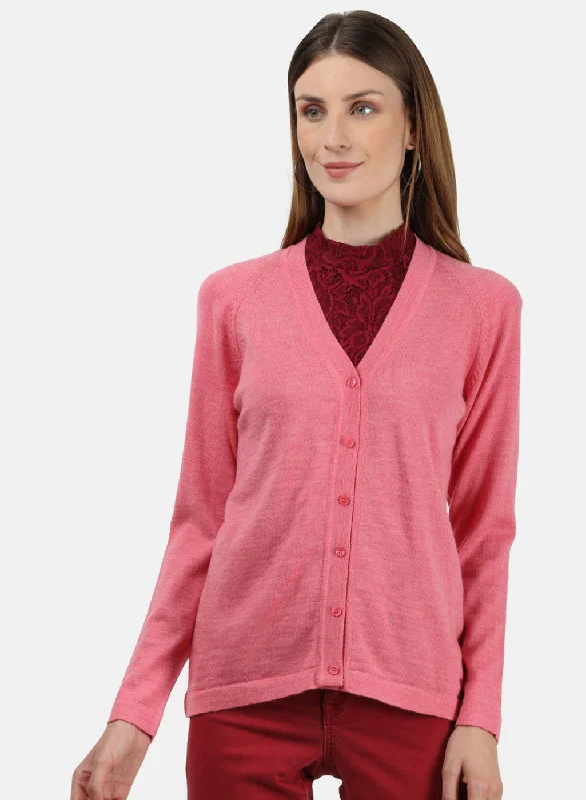 Women Pink Solid Cardigan