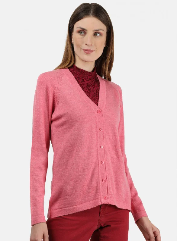 Women Pink Solid Cardigan