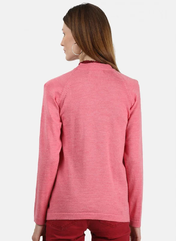 Women Pink Solid Cardigan