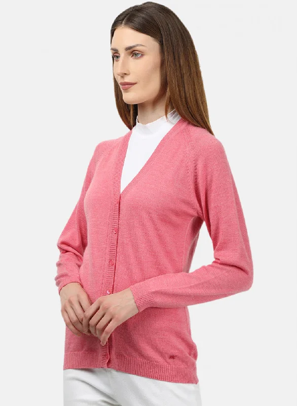 Women Pink Solid Cardigan