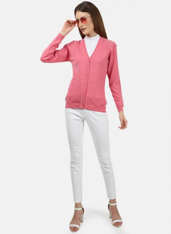 Women Pink Solid Cardigan