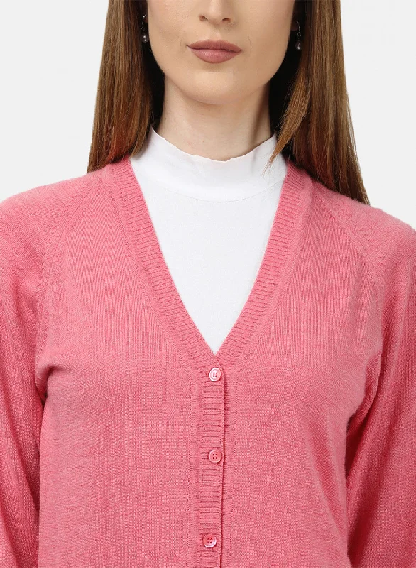 Women Pink Solid Cardigan