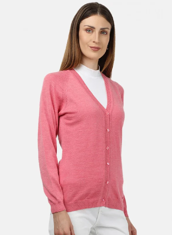 Women Pink Solid Cardigan