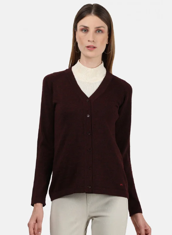 Women Purple Solid Cardigan