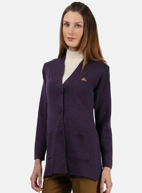 Women Purple Solid Cardigan