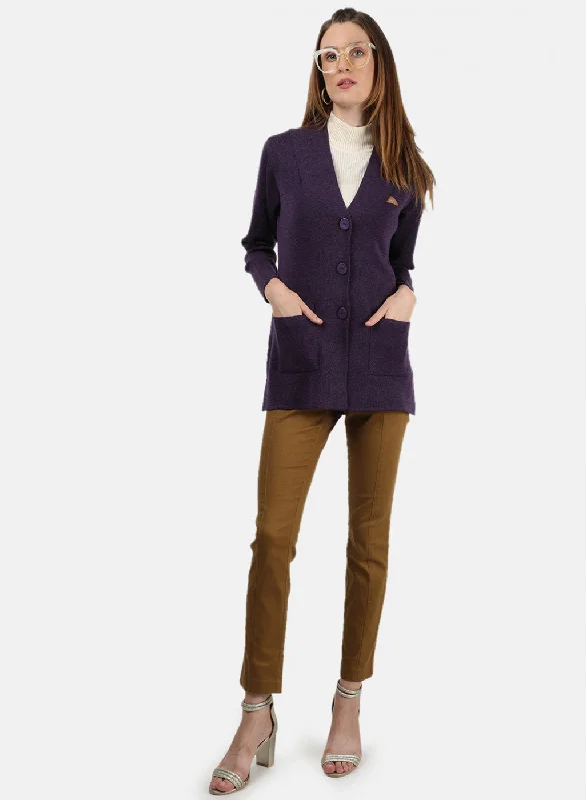 Women Purple Solid Cardigan