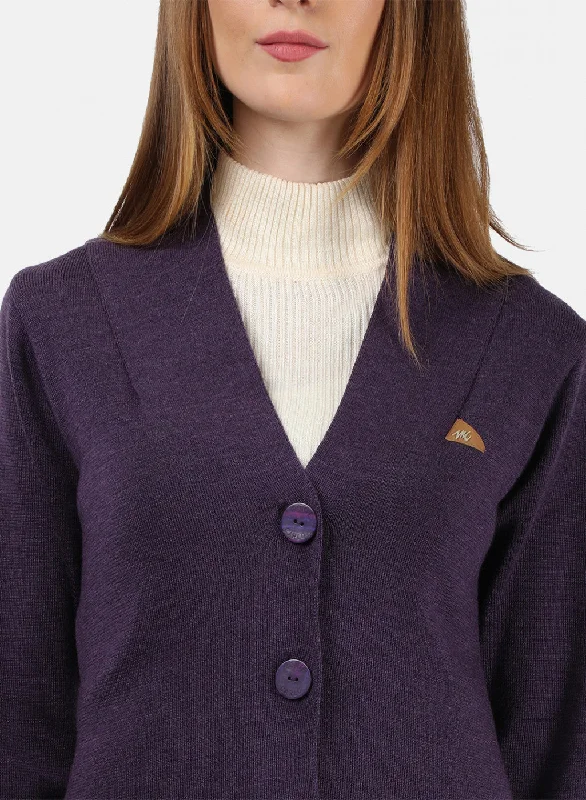 Women Purple Solid Cardigan