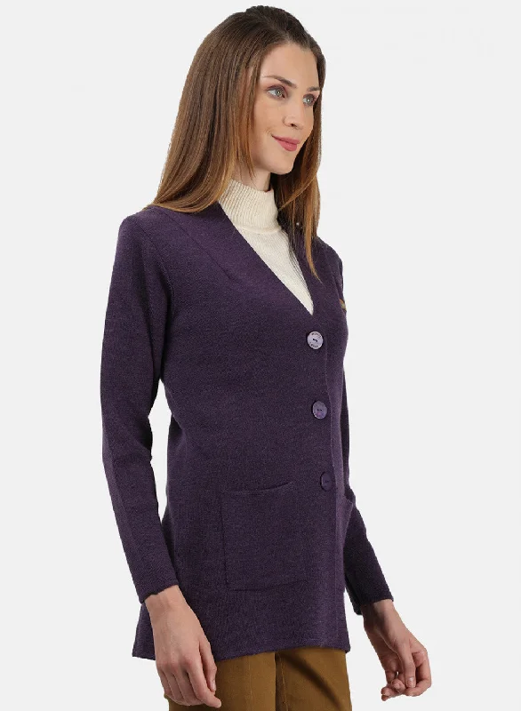 Women Purple Solid Cardigan