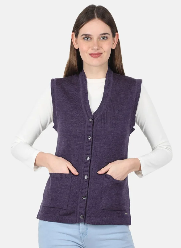 Women Purple Solid Cardigan