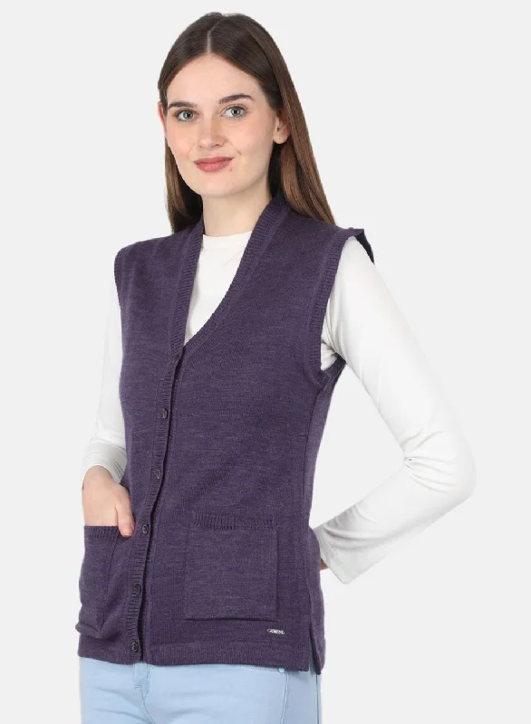 Women Purple Solid Cardigan