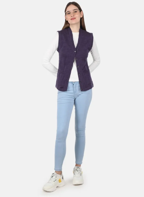 Women Purple Solid Cardigan