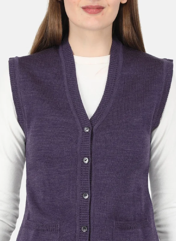 Women Purple Solid Cardigan